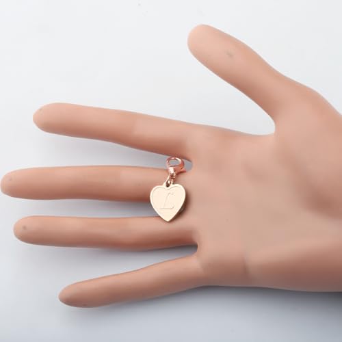 FAADBUK Initial Letter A-Z Alphabet Heart Charms for Jewelry Bracelet Keychain Necklace Initial Stainless steel Clasp Clip on Charm - color: intial L RG