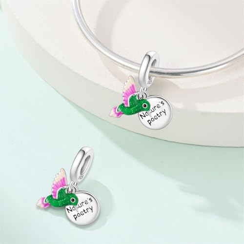 Charm for Bracelets and Necklaces Heart Cat Flower Boy 925 Sterling Silver Bead Birthday Jewelry Gift for Women - color: Green Bird Charm