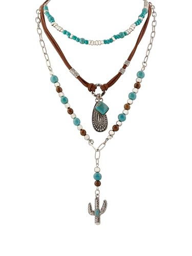 MINACHI Bohemian Retro Style Multi Layer Necklace, Green Crystal Sun and Floral Pendant, Ethnic Jewelry for Women - style: Necklace L13-023