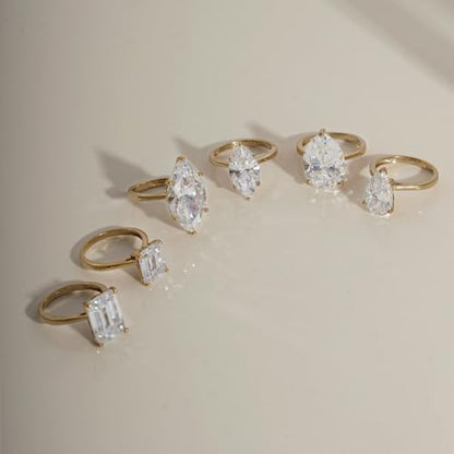 DIAMONBLISS Marilyn Monroe 10-Carat Big Solitaire Ring For Women | 14K Gold Plated 925 Sterling Silver Glamorous Cocktail Ring | 100 Facet Cubic Zirconia CZ Simulated Diamond - style: Oval 5 Carats