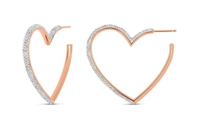 MILLA Heart Hoop Earrings, Silver & Gold Heart Earrings For Women | These Glimmering Heart Hoops are Available in Gold, Rose Gold or Silver Plated Heart Shaped Earrings - color: Rose Gold Plated