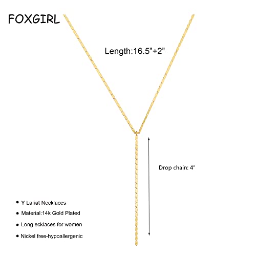 Foxgirl Lariat Gold Necklace for Women, Dainty Long Necklace 14k Gold Plated/Silver Y-Shaped Pendant Necklace Trendy Layered Cz Beaded Chain Drop Necklaces Simple Gold Jewelry For Women Gift - color: Y Necklace-GD
