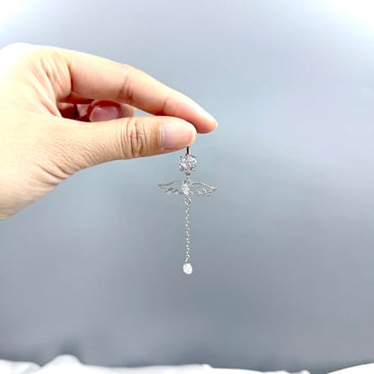 5PCS Crystal Belly Button Ring for Women Dangle Navel Belly Piercing Jewelry Cute Bow Butterfly Heart Angel wings Navel Belly Rings 14G Silver Surgical Steel Belly Button Stud - color: Silver-4pcs
