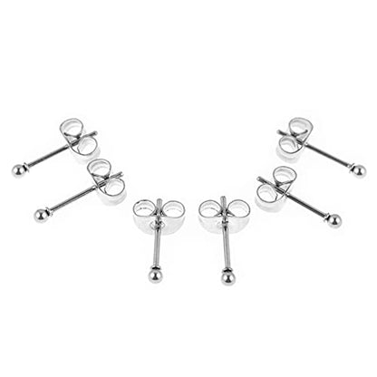 Stainless Steel Earrings Hypoallergenic Earrings, Ball Stud Silver Stud Earrings Set for Women Men Girls, Nickel Free Earrings - style: 3pairs(2mm)