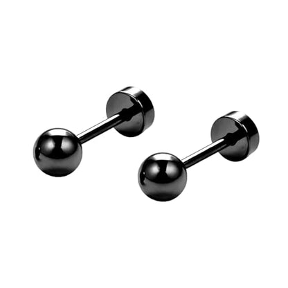 Stainless Steel Ball Bead Screw Back Flat Back Stud Earrings, 1 Pair 3 mm (0.12") Hypoallergenic Earrings for Sensitive Ears - color: Black