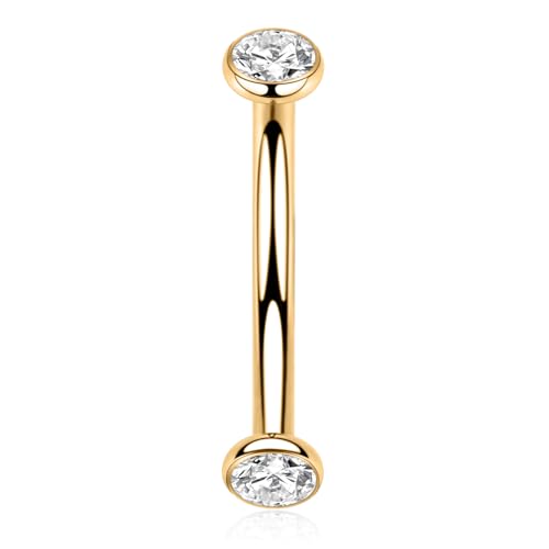 GAGABODY G23 Titanium Eyebrow Piercing Jewelry Curved Barbell Lip Ring | Internal Thread Used in Eyebrow,Belly,Rook 16 Gauge from 6mm to 12mm Lightweight Daily for Woman and Man Sensitive Skin - color: 1Pc-Disc Shape Gold+Clear CZ, size: 16G-8mm
