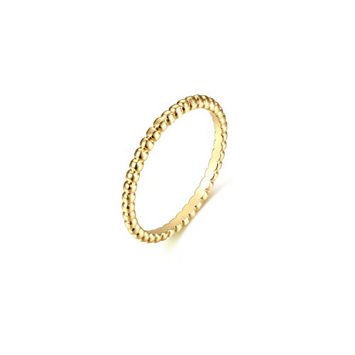 Valloey Rover 14K Gold Thin Beaded Full Bead Sterling Twisted Rope Black CZ Wedding Band Stacking Tiny Rings for Women - color: Bead