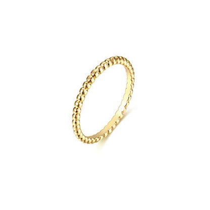 Valloey Rover 14K Gold Thin Beaded Full Bead Sterling Twisted Rope Black CZ Wedding Band Stacking Tiny Rings for Women - color: Bead