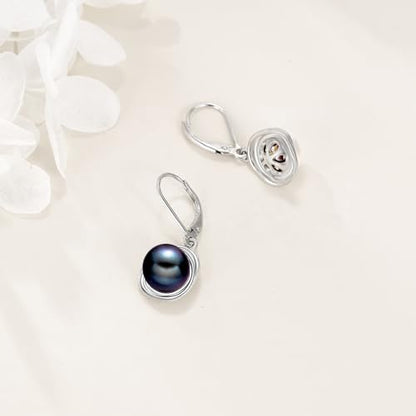 FreshWater Pearl Dangle Earrings 925 Sterling Silver Lapis lazuli Turquoise Larimar Opal Black Pearl Leverback Earrings for Women Birthday Hypoallergenic - style: black pearl earrings