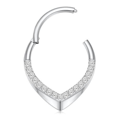 GAGABODY Daith Piercing Jewelry 16g Septum Ring Septum Jewelry Nose Hoop Daith Earring Surgical Steel Cartilage Earrings Hoop Helix Piercing Jewelry - color: 1pc Silver+Water Droplets CZ