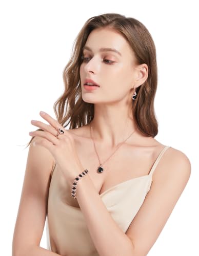 Jewelry Set for Women Teardrop Earrings Necklace Ring Bracelet Set Party Wedding Jewelry Gift for Mother Wife Friend - color: Rose Gold-Black