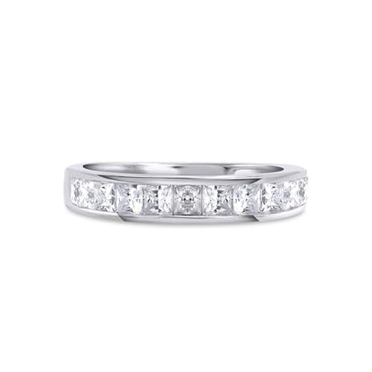 2.5MM Princess Cut Lab Grown Diamond & Lab Created Moissanite Wedding Band Half Eternity Ring For Women In 925 Sterling Silver & 10K/14K Solid Gold Stackable Promise Ring 1 Cttw (Clarity VVS1) - color: 925 White Gold, size: 9.5