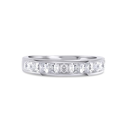 2.5MM Princess Cut Lab Grown Diamond & Lab Created Moissanite Wedding Band Half Eternity Ring For Women In 925 Sterling Silver & 10K/14K Solid Gold Stackable Promise Ring 1 Cttw (Clarity VVS1) - color: 925 White Gold, size: 6
