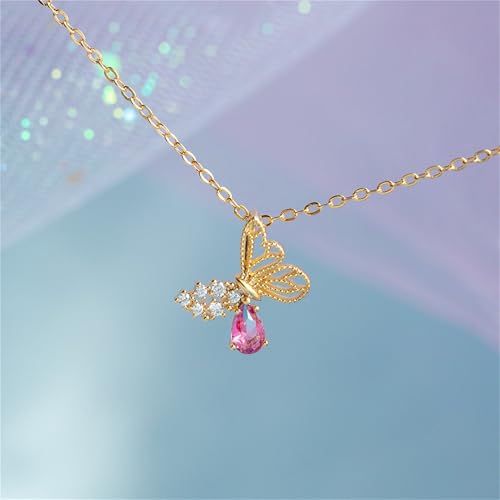 925 Sterling Silver Necklace for Women Trendy, Charming Layered Necklace with Cubic Zirconia Pendant for Her Womens Dainty Diamond Choker Necklaces Holiday Jewelry Gifts for Mom Wife Daughter Lover - color: Butterfly-Gold06