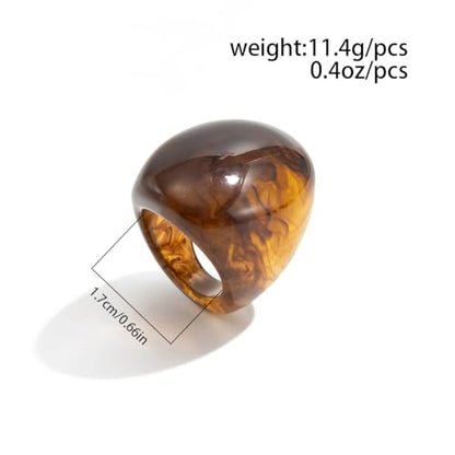 Women's Chunky Statement Resin Ring - Big Acrylic Fashion Jewelry with Marble/Amber Pattern, Lightweight Retro Ring for Daily/Party Wear - color: White
