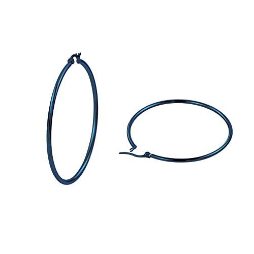 Rounded Hoops Earrings (20mm-60mm Diameter) - color: Blue 50mm