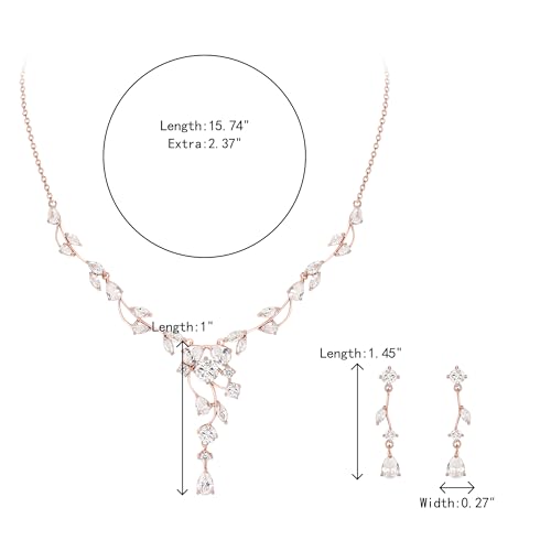 Crysdue Women's Wedding Bridal Jewelry Set for Brides Bridesmaids Cubic Zirconia Flower Leaf Vine Necklace Dangle Earrings for Prom Party - style: 36-rose gold