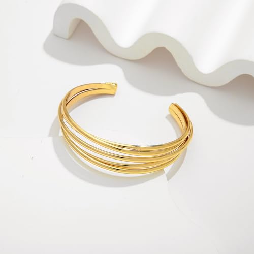 WOWORAMA Chunky Cuff Bracelets for Women Multi-layer Cross Wire Open Bangle Bracelet Adjustable Chunky Wide Open Wrist Arm Cuffs Wrap Bracelet Gold/White Gold - color: Gold Five-Layer Cuff