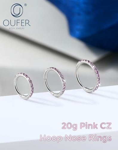 OUFER Nose Rings Surgical Steel Cartilage Earrings Tragus 316L Stainless Steel Helix Earrings Cartilage Earring 14G/16G/18G/20G Hinged Segment Rings Hoop - color: Pink