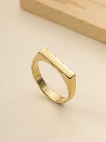 Stainless Steel Square Shape Signet Style Classical Simple Plain Wedding Engagement Statement Ring