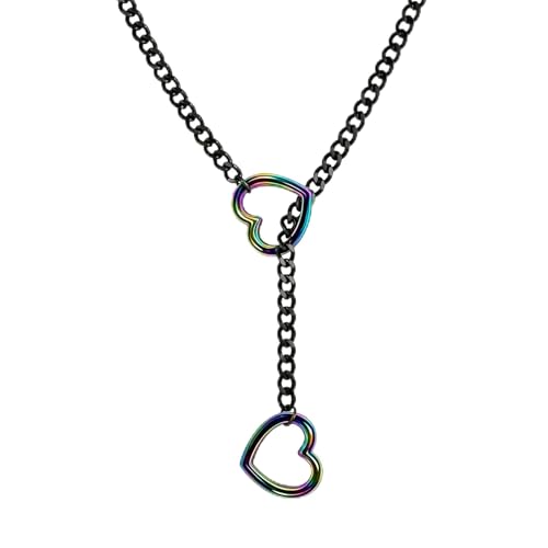 Choker Necklace for Women Gothic Goth Stainless Steel Slip Chain Chunky Long Drop Mens Punk Necklace Jewelry Gift - style: Colored Heart