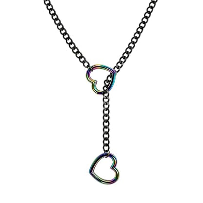 Choker Necklace for Women Gothic Goth Stainless Steel Slip Chain Chunky Long Drop Mens Punk Necklace Jewelry Gift - style: Colored Heart