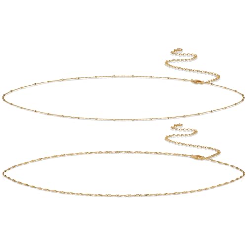 Body Chain for Women 14K Gold Plated Waist Beads Chain Gold Belly Belt Cuban Layered Body Chains Waterproof Adjustable Sexy Bikini Beach Body Jewelry Daily Belts Gifts for Women 26.5-33Inch - style: Wave+Satellite