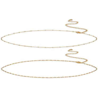 Body Chain for Women 14K Gold Plated Waist Beads Chain Gold Belly Belt Cuban Layered Body Chains Waterproof Adjustable Sexy Bikini Beach Body Jewelry Daily Belts Gifts for Women 26.5-33Inch - style: Wave+Satellite