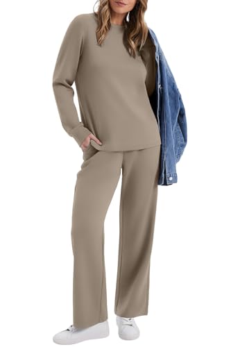 WIHOLL Lounge Sets for Women 2 Piece Travel Vacation Outfits Fall 2026 Sweatsuit Tracksuit - color: B-light Coffee, size: XX-Large