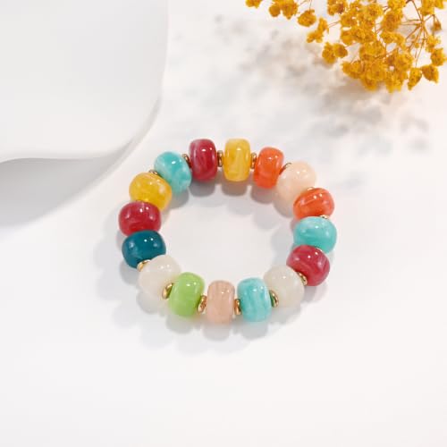 VIBILIA Chunky Beaded Bracelet for Women Multicolor Big Resin Acrylic Bead Elastic Stretch Bracelet, Trendy Statement Bracelets Boho Summer Beach Vacation Charm Jewelry - color: Round-Colorful