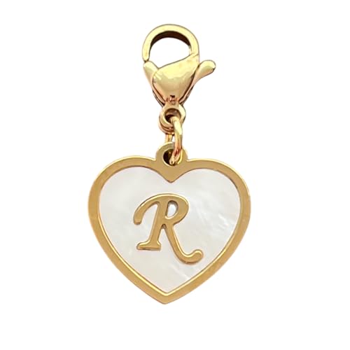 Golden Heart Titanium Steel Shell Finish Alphabet Letter Clip-On Charms A-Z Initial Pendant for Bracelet, Necklace, Keychain, DIY Jewelry Making - color: R
