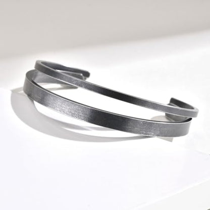 Stainless Steel Mens Cuff Bracelet : Minimal Cool Silver/Black/Gold Plated Open Metal Cuff Bangle Bracelets for Men,Mens Bracelet Jewelry Gift - color: Antique Grey-2-Pack, size: Medium( fit 5.5"-7.2" wrist)