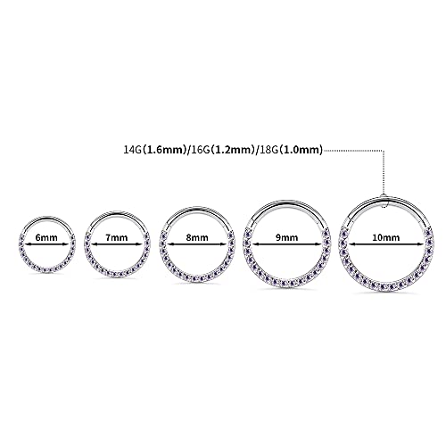 GAGABODY Septum Ring 16 Gauge Earrings Daith Jewelry Surgical Steel Hinged Nose Rings Nose Hoop Cartlidge Earring Hoop Helix Rook Piercing Jewelry - color: Style1:1pc Silver-Purple CZ