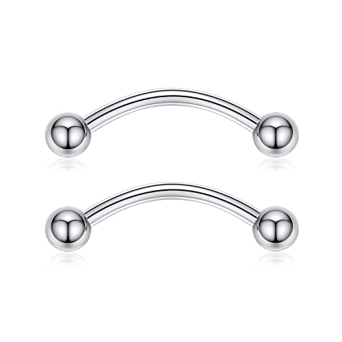 PEAKLINK Internally Threaded Nipple Rings Titanium Nipple Bars Piercing Jewelry 1 Pair Tongue Rings Eyebrow Jewelry Bridge Piercings - color: Silver Curved Nipple Barbell