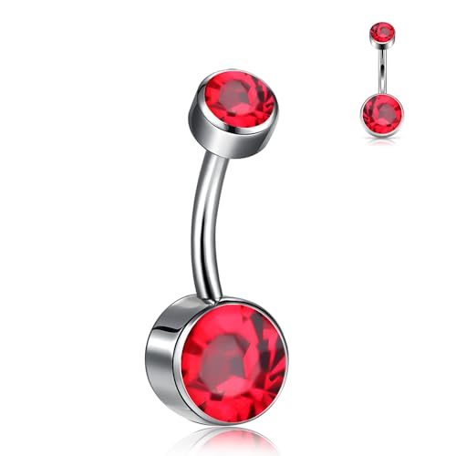 Titanium Floating Belly Button Rings 14G, ASTM F136 Implant-Grade Curved Barbell, Internal Thread with 6mm Teardrop Gems, Sparkle Navel Piercing Jewelry, 10mm/12mm Length - color: Silver-Red, size: 3/8"(10mm)