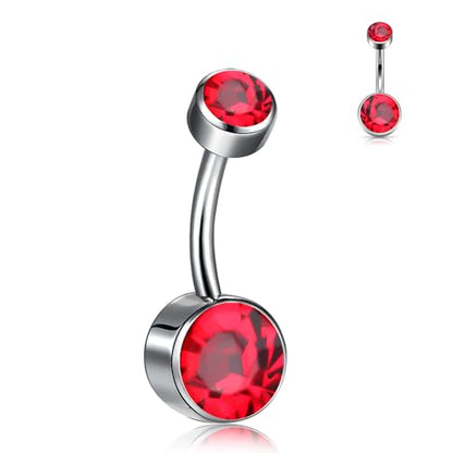 Titanium Floating Belly Button Rings 14G, ASTM F136 Implant-Grade Curved Barbell, Internal Thread with 6mm Teardrop Gems, Sparkle Navel Piercing Jewelry, 10mm/12mm Length - color: Silver-Red, size: 3/8"(10mm)