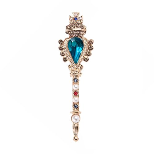 Brooches for Women,Vintage Style Royal Scepter Brooch with Red Crystal, Pearl and Colorful Accents For women - color: Peacock blue