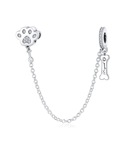 Flower Crab Orca Birthday Athlete Family Tree Safety Chain Cat Dog Bead Pendant 925 Sterling Silver Dangle Compatible With Pandora Moments Charm Bracelet - style: Safety Chain Stopper Dog Paw Mother Daughter Loyal Love Pet