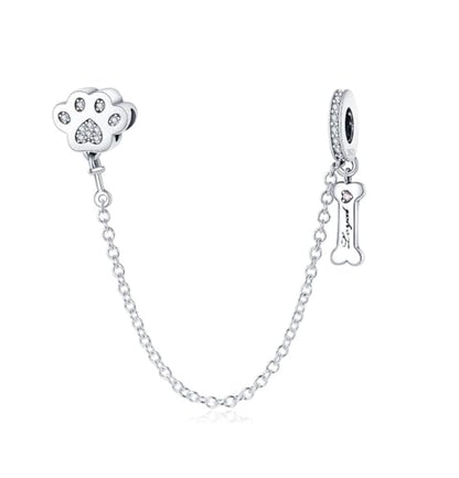 Flower Crab Orca Birthday Athlete Family Tree Safety Chain Cat Dog Bead Pendant 925 Sterling Silver Dangle Compatible With Pandora Moments Charm Bracelet - style: Safety Chain Stopper Dog Paw Mother Daughter Loyal Love Pet