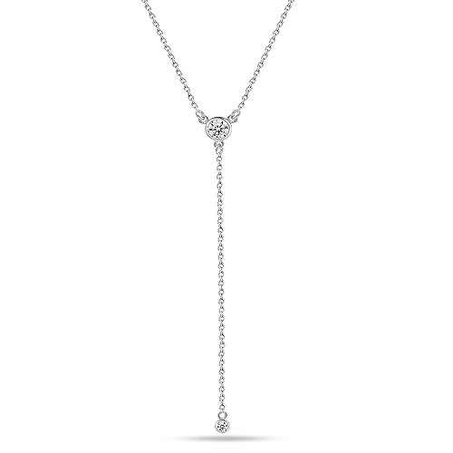 LeCalla 925 Sterling Silver CZ Necklace for Women Jewelry Lightweight Adjustable Lariat Zirconia Choker Y Chain Necklace - color: Round-Zirconia Y Necklace