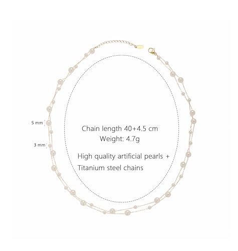 Dainty Pearl Choker Necklace for Women Non Tarnish | Adjustable Layered Gold and Pearl Necklace for Daily & Wedding | Handmade Minimalist June Birthstone Jewelry for Her