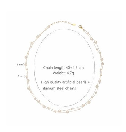 Dainty Pearl Choker Necklace for Women Non Tarnish | Adjustable Layered Gold and Pearl Necklace for Daily & Wedding | Handmade Minimalist June Birthstone Jewelry for Her
