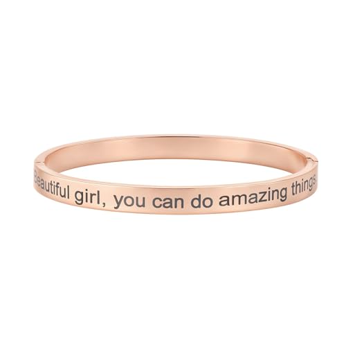 Inspirational Christian Bracelet for Women, Oval Engraved Bible Verse Love Bangle Cuff, Faith Scripture Jewelry, Religious Encouragement Gift for Mom Daughter Sister Friend - color: Beautiful g, you can do amazing things.-Oval Bangle Rose Gold