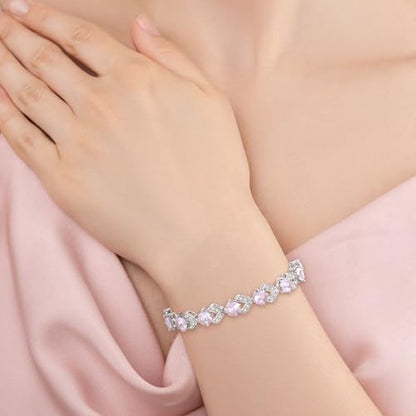 Crysdue Marquise Teardrop Cubic Zirconia Wedding Bridal & Prom Tennis Bracelets for Brides Bridesmaids, Silver/Gold/Rose Gold Plated Bracelet Gifts for Women - style: O_Pink 7.1-8.2 Inch