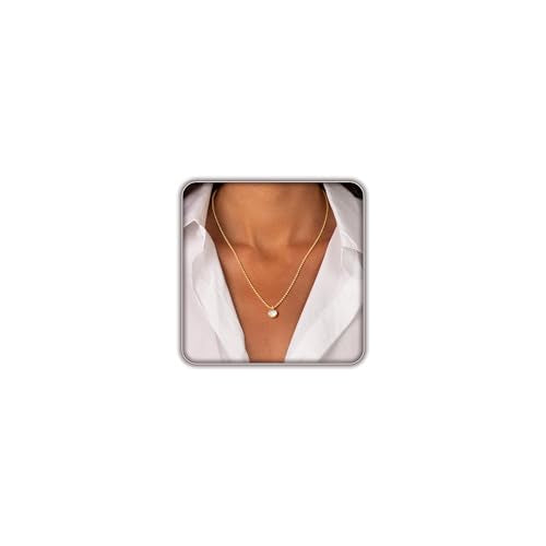Gold Necklace for Women, Dainty 14K Gold Plated Pendant Necklaces for Women Trendy Simple Choker Chain Cubic Zirconia Circle/Interlocking/Sun/Pearl Necklace Fashion Jewelry Charm Gifts - color: CZ Pendant-1
