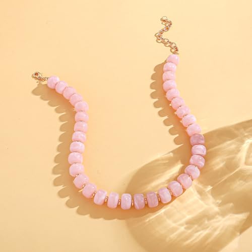 Chunky Beaded Necklace for Women Trendy Multicolor Resin Beads Choker Necklaces Boho Summer Statement Necklace Chunky Heart Jewelry - color: Bead necklace-pink
