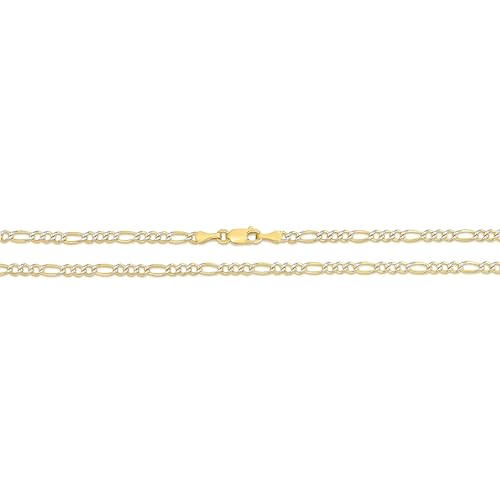 Floreo 10k Yellow Gold and White Gold 2.5mm Solid Two-Tone Figaro Chain Bracelet or Anklet