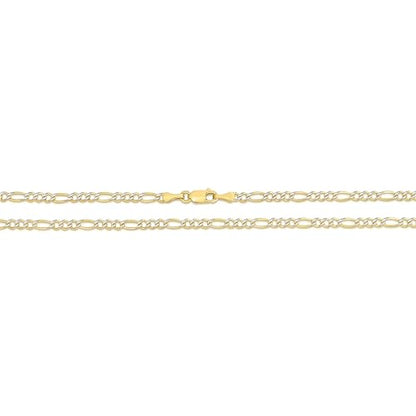 Floreo 10k Yellow Gold and White Gold 2.5mm Solid Two-Tone Figaro Chain Bracelet or Anklet