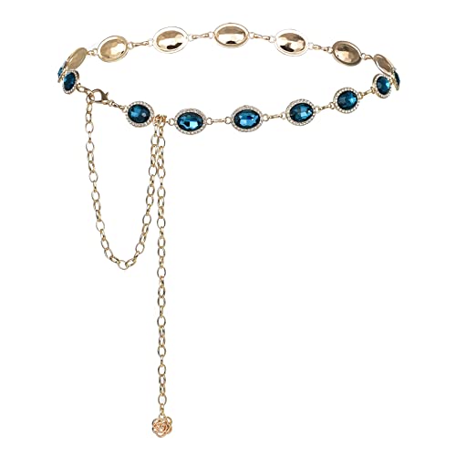 ILuvatar Green Glass Diamond Chain Belt - Metal Women's Western Style Dress Belt - color: F008-ab