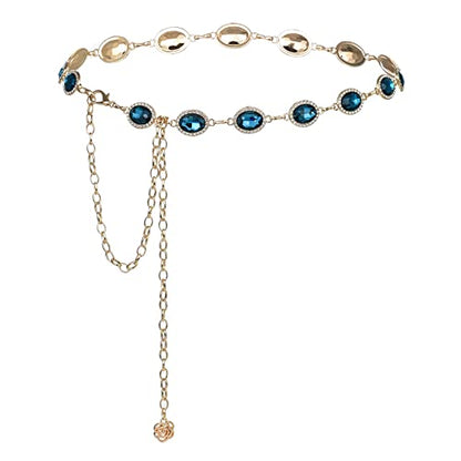 ILuvatar Green Glass Diamond Chain Belt - Metal Women's Western Style Dress Belt - color: F008-ab